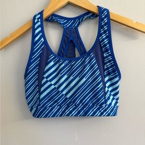 Athleta Sting Stunner Cutout Racerback Sports Blue Bra Sz XS Athleisure Gym
